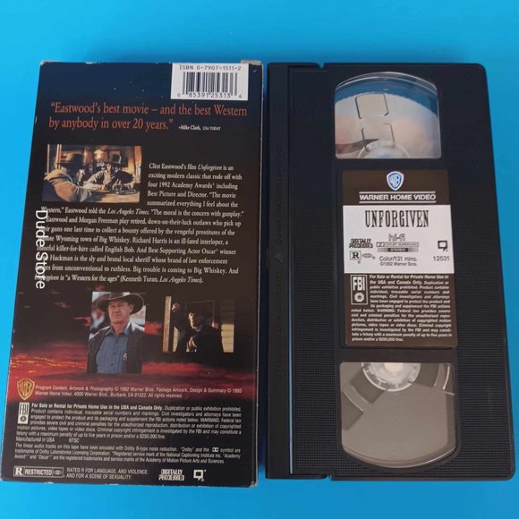 UNFORGIVEN - Clint Eastwood - Gene Hackman - Rated R - 1992 VHS - Picture 2 of 2
